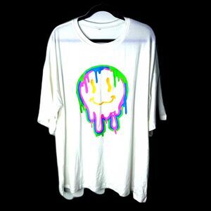 New Y2K Mens White XL T-Shirt melting Smiley Face Neon Halloween Neon Goth Punk